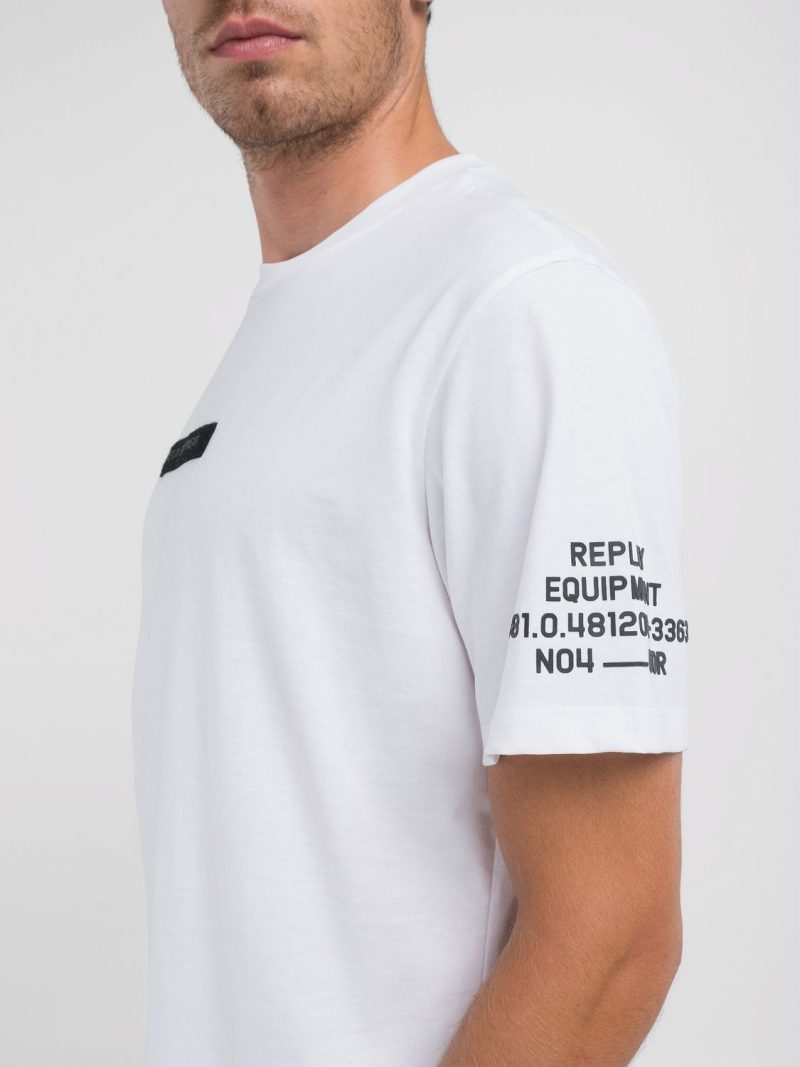 white jersey t shirt with lettering