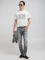 light grey 12.5 oz white weft black power stretch anbass slim denim