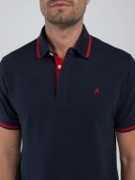 navy polo shirt with red detail