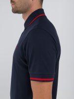 navy polo shirt with red detail