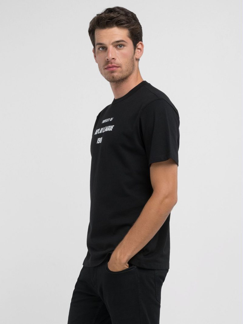 black jersey t shirt with white lettering