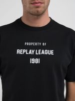 black jersey t shirt with white lettering