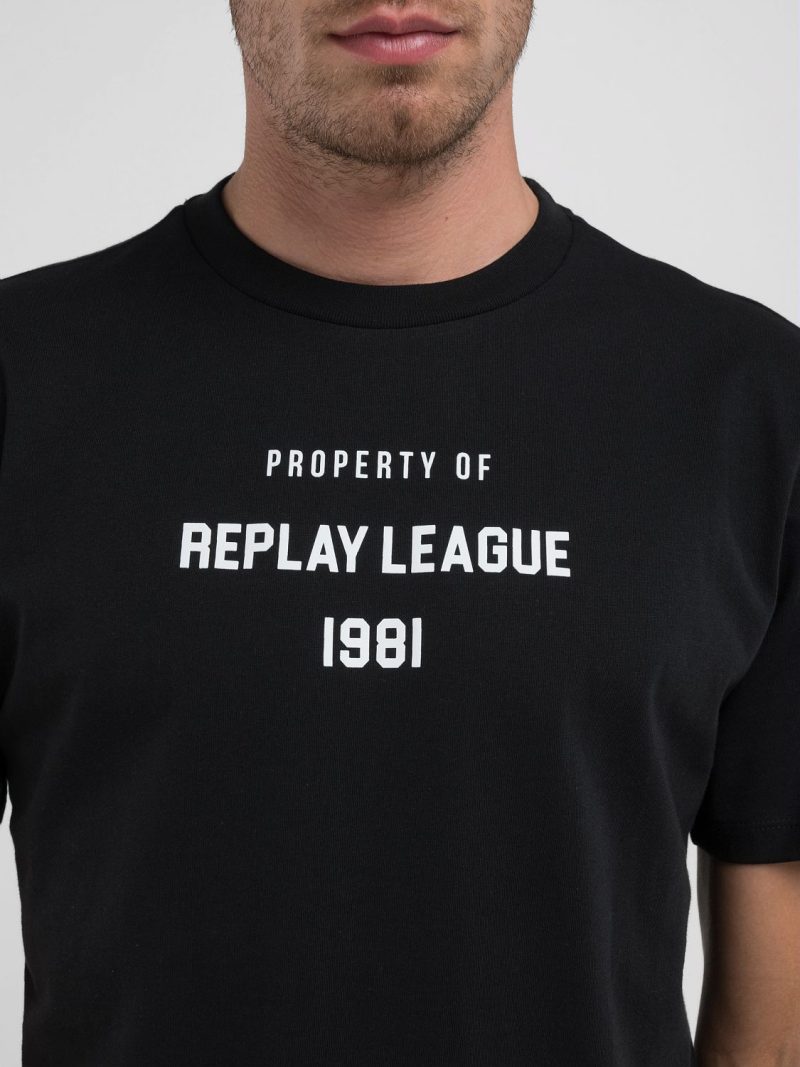 black jersey t shirt with white lettering