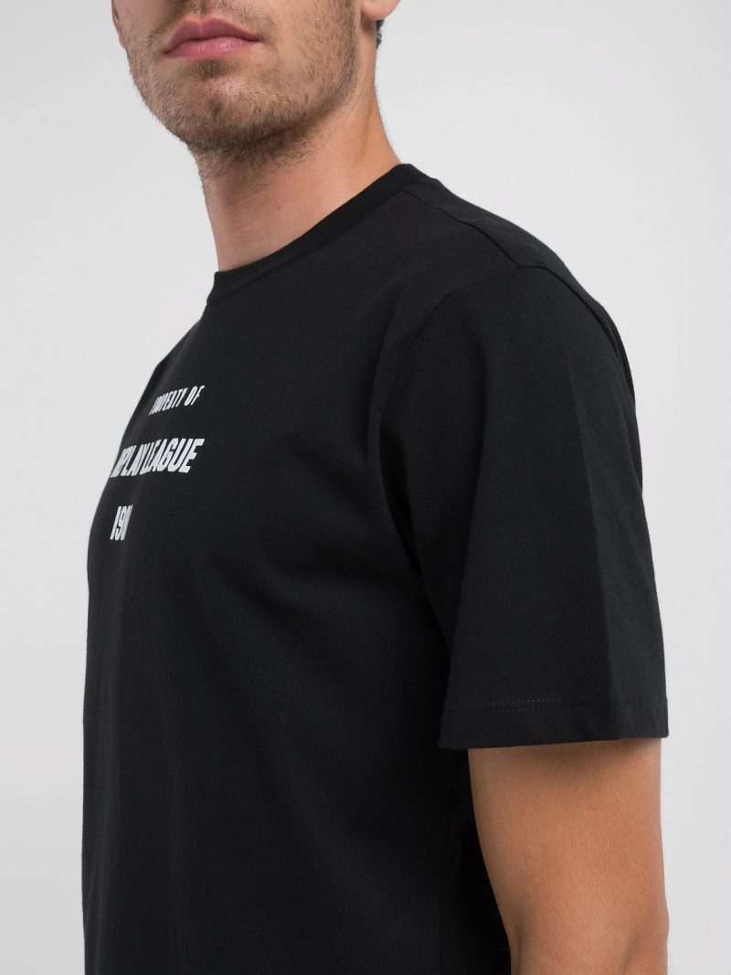 black jersey t shirt with white lettering