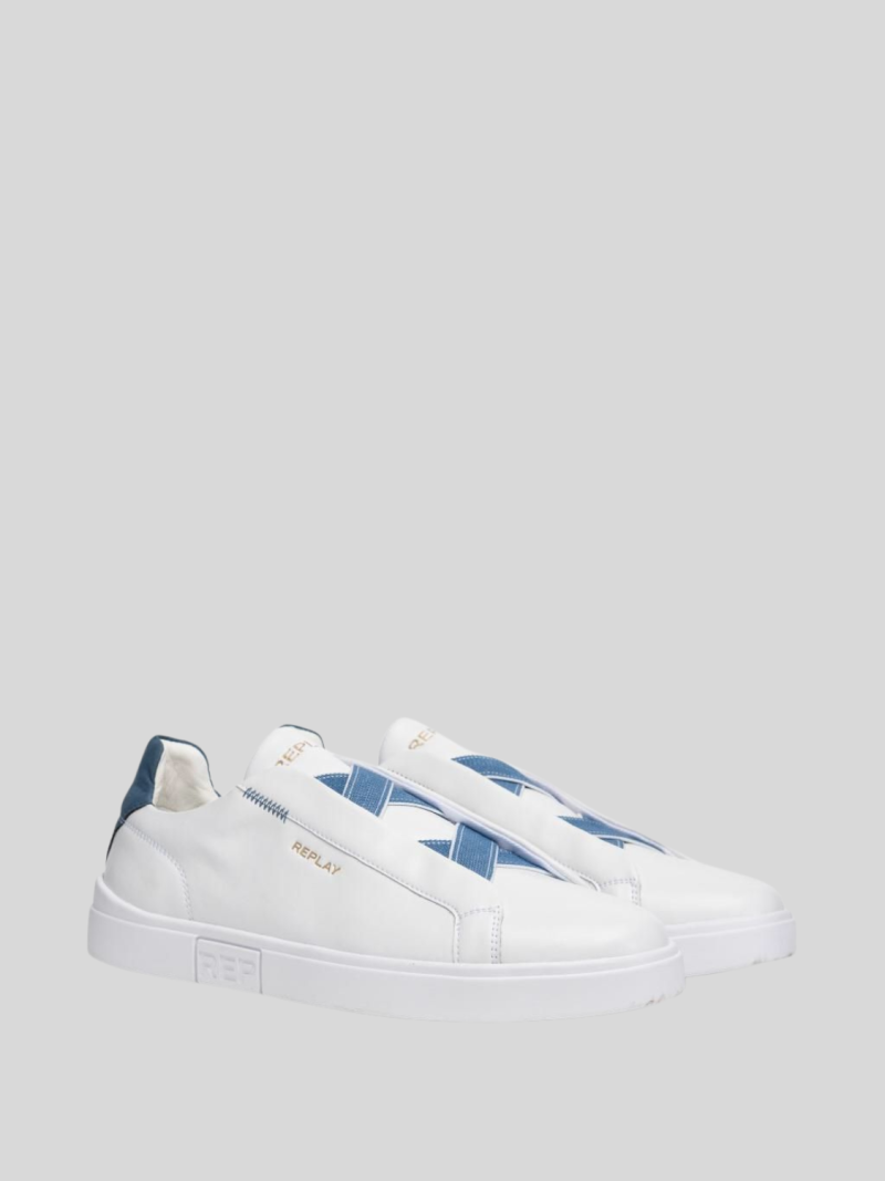 polys m cross white blue slip on sneakers
