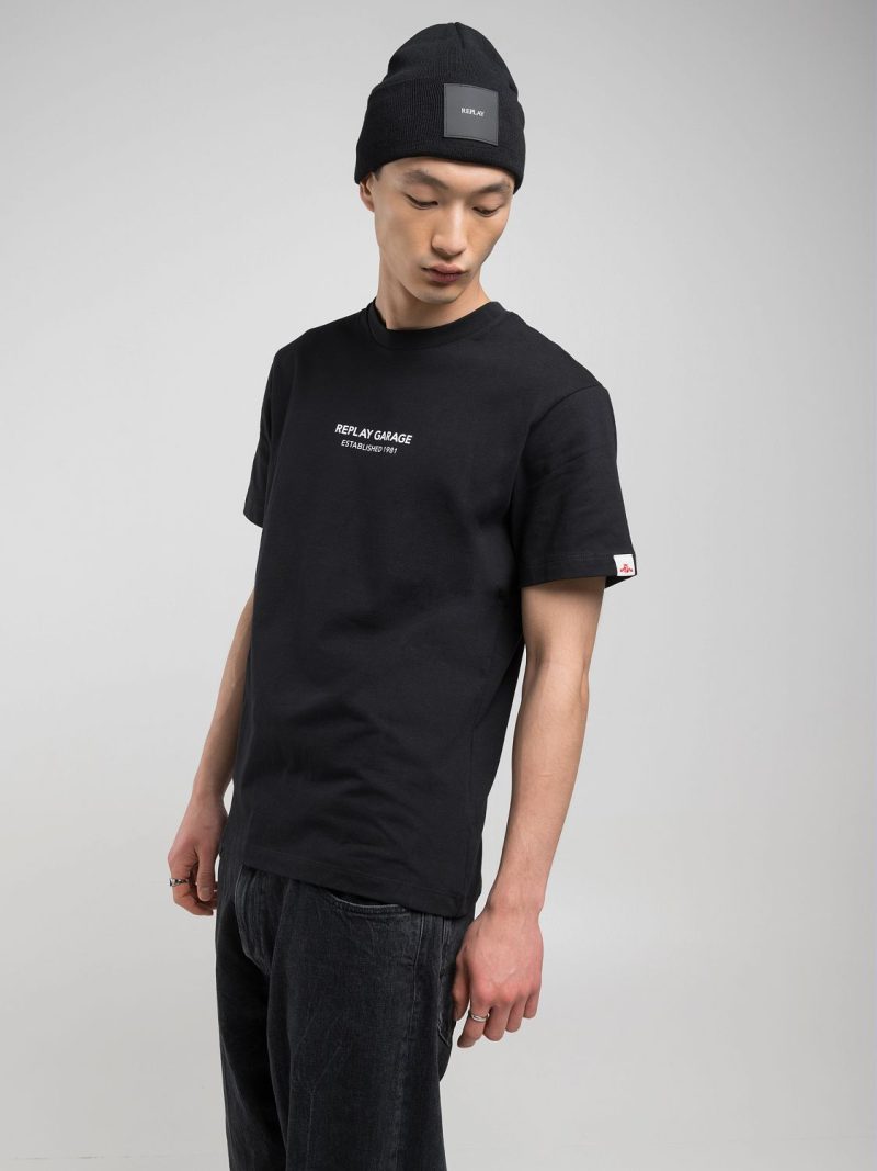 black t shirt with patch effect print (copy)