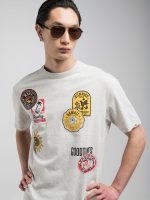 light grey melange t shirt with receipt print