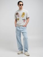 light grey melange t shirt with receipt print