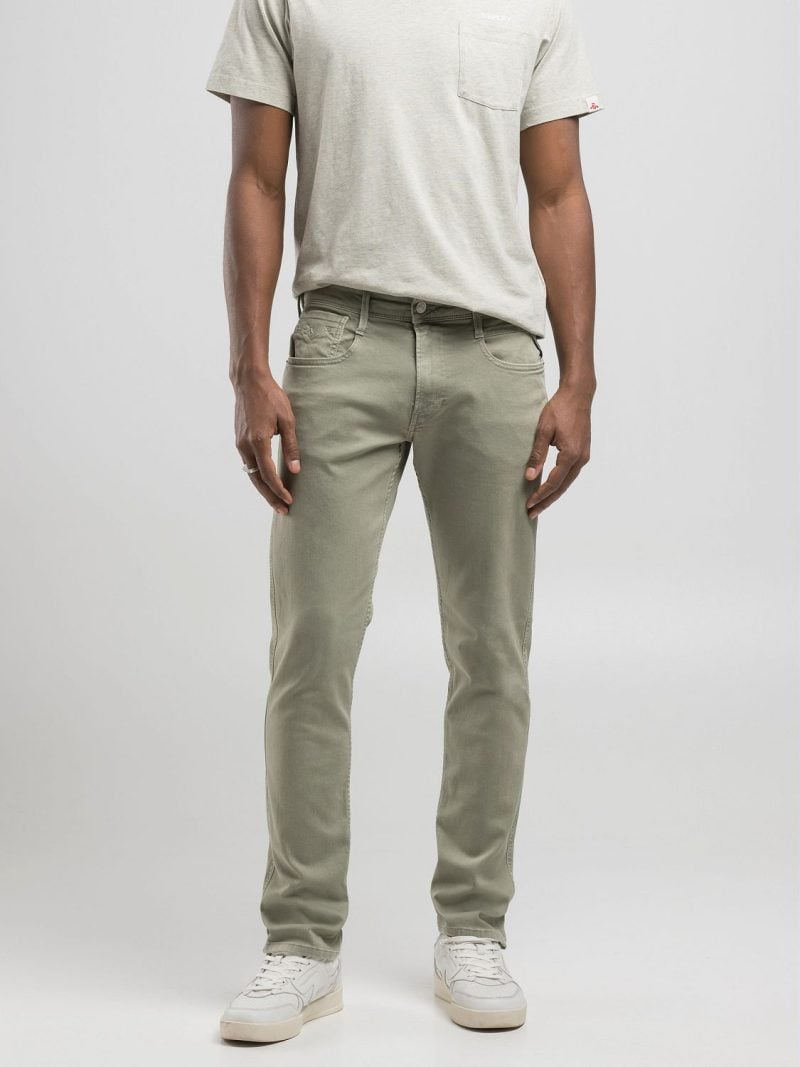 light sage green 9.5 oz stretch bull denim anbass slim fit jeans