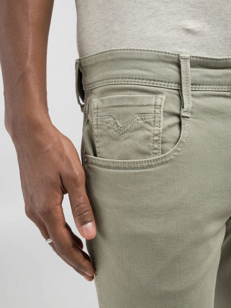 light sage green 9.5 oz stretch bull denim anbass slim fit jeans