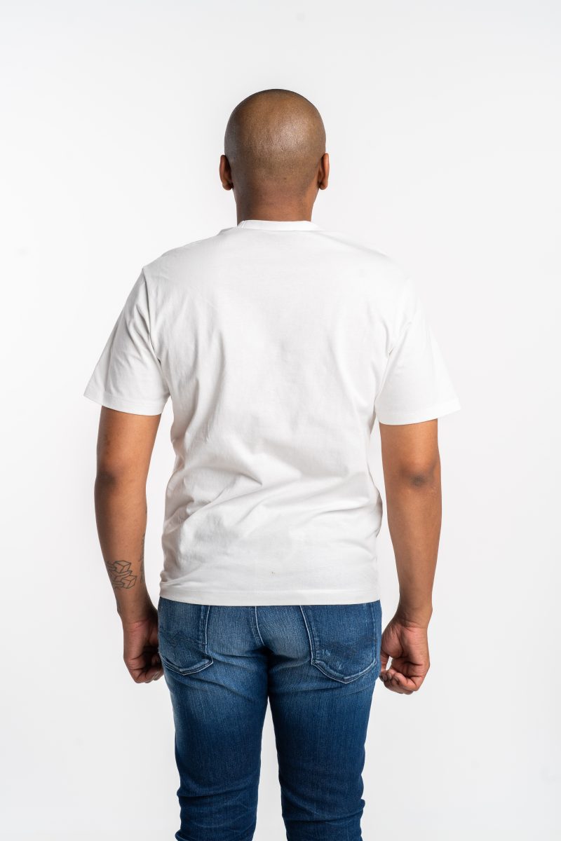 natural white t shirt with patch effect print