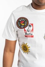 natural white t shirt with patch effect print