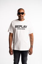 black cotton t shirt with red and white lettering (copy)