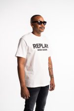 black cotton t shirt with red and white lettering (copy)