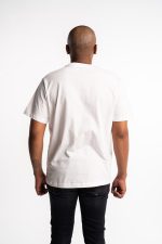 black cotton t shirt with red and white lettering (copy)