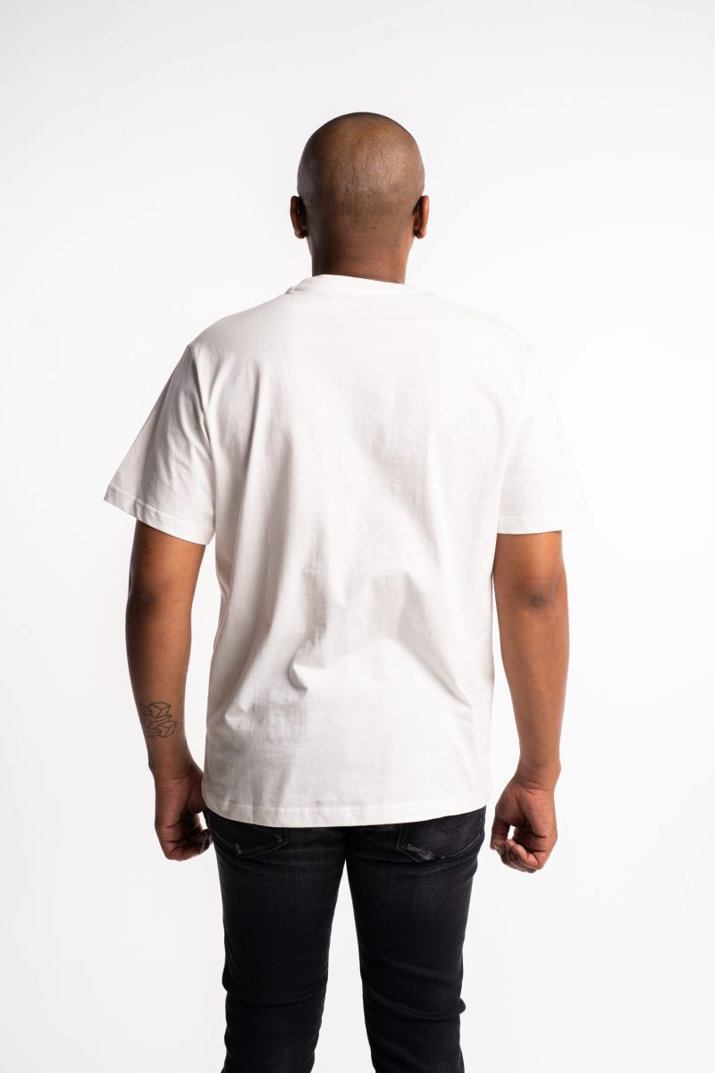 black cotton t shirt with red and white lettering (copy)