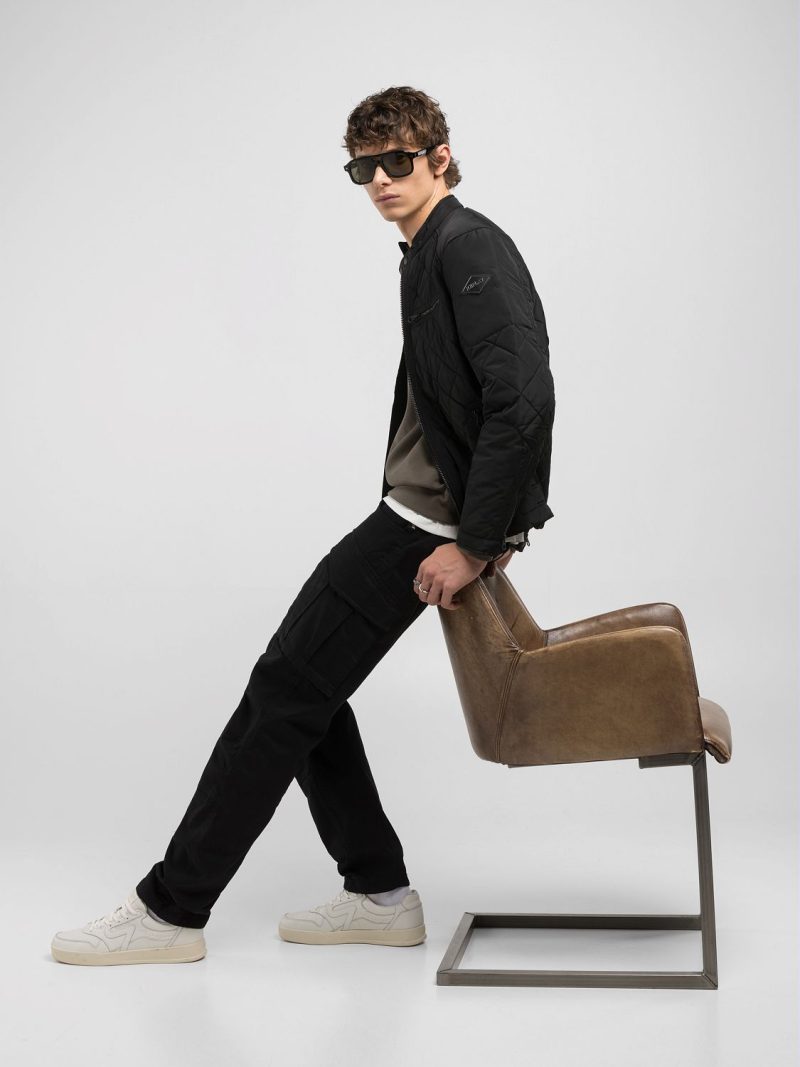 full zip technical black fabric jacket