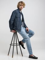 light blue 12 oz mid blue power stretch denim anbass slim fit jeans