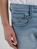 light blue 12 oz mid blue power stretch denim anbass slim fit jeans