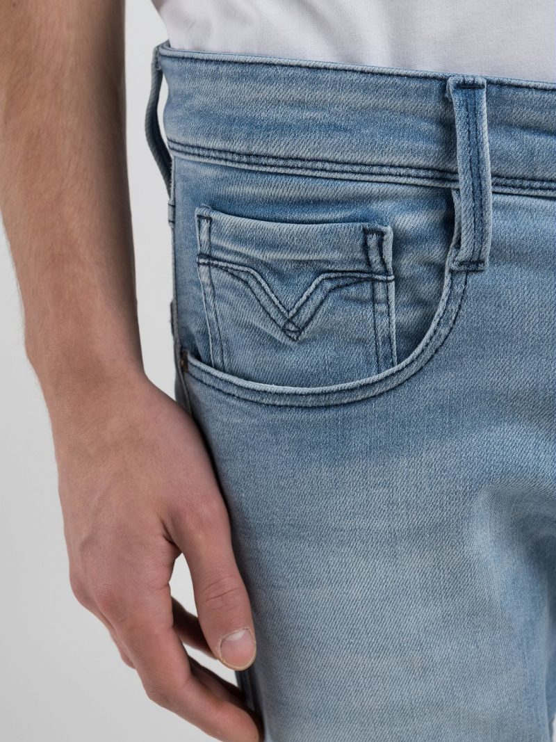 light blue 12 oz mid blue power stretch denim anbass slim fit jeans