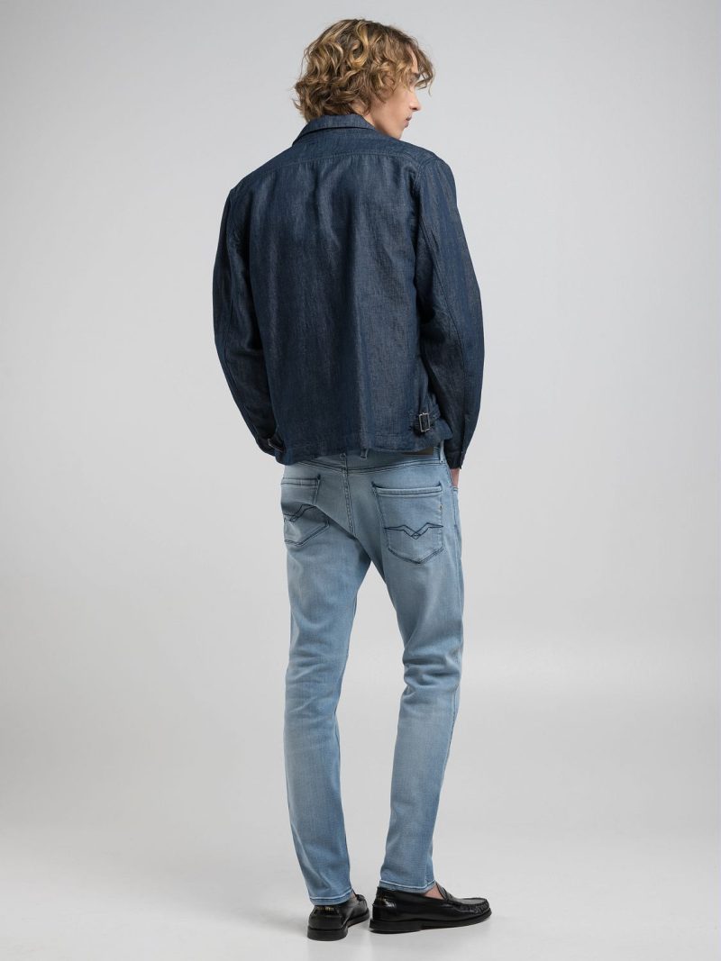 light blue 12 oz mid blue power stretch denim anbass slim fit jeans