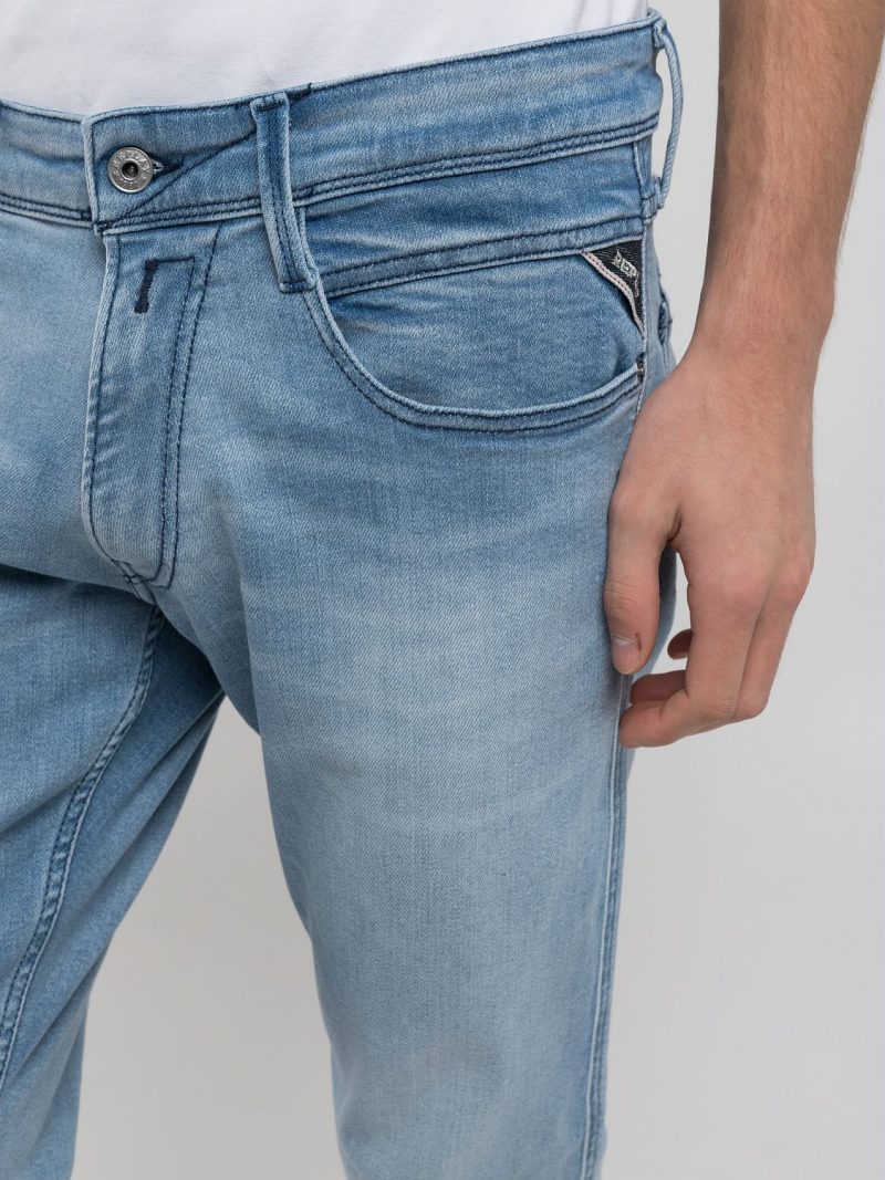 light blue 12 oz mid blue power stretch denim anbass slim fit jeans