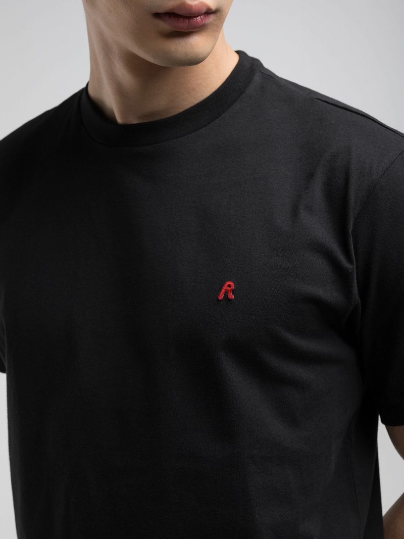 black jersey t shirt with r embroidery