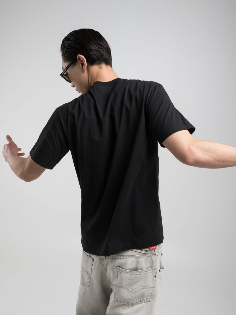 black jersey t shirt with r embroidery