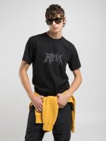 black t shirt with graffiti lettering