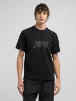 black t shirt with graffiti lettering