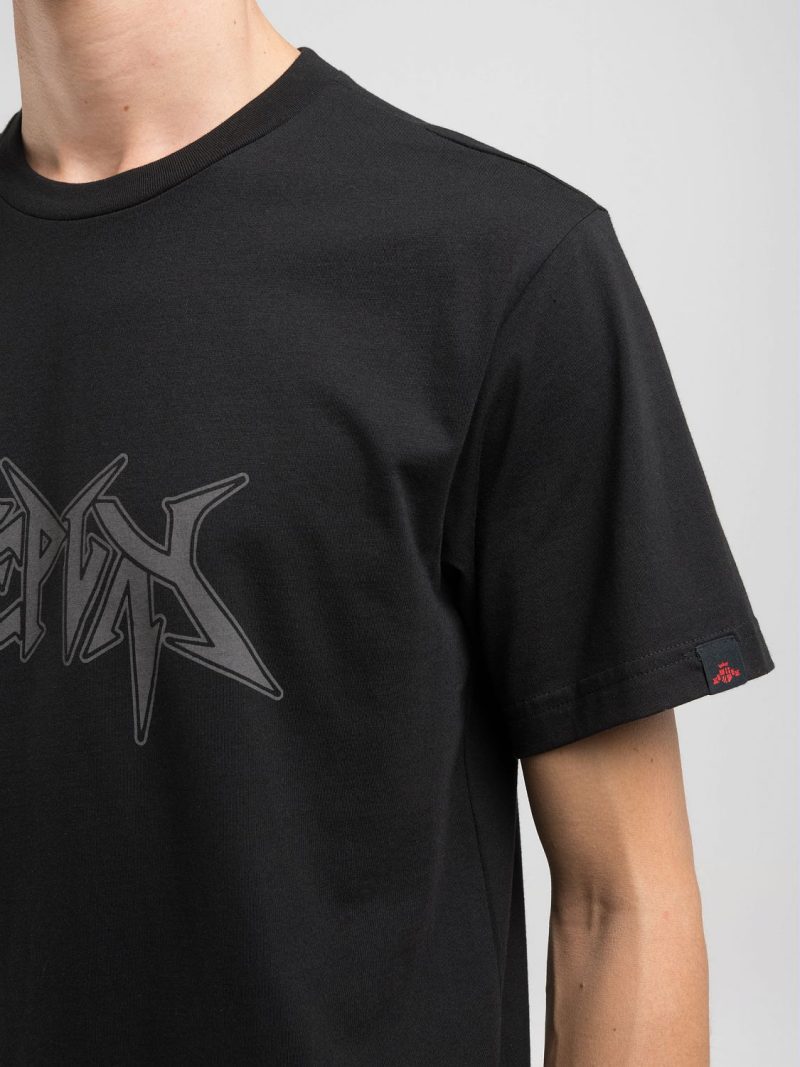 black t shirt with graffiti lettering