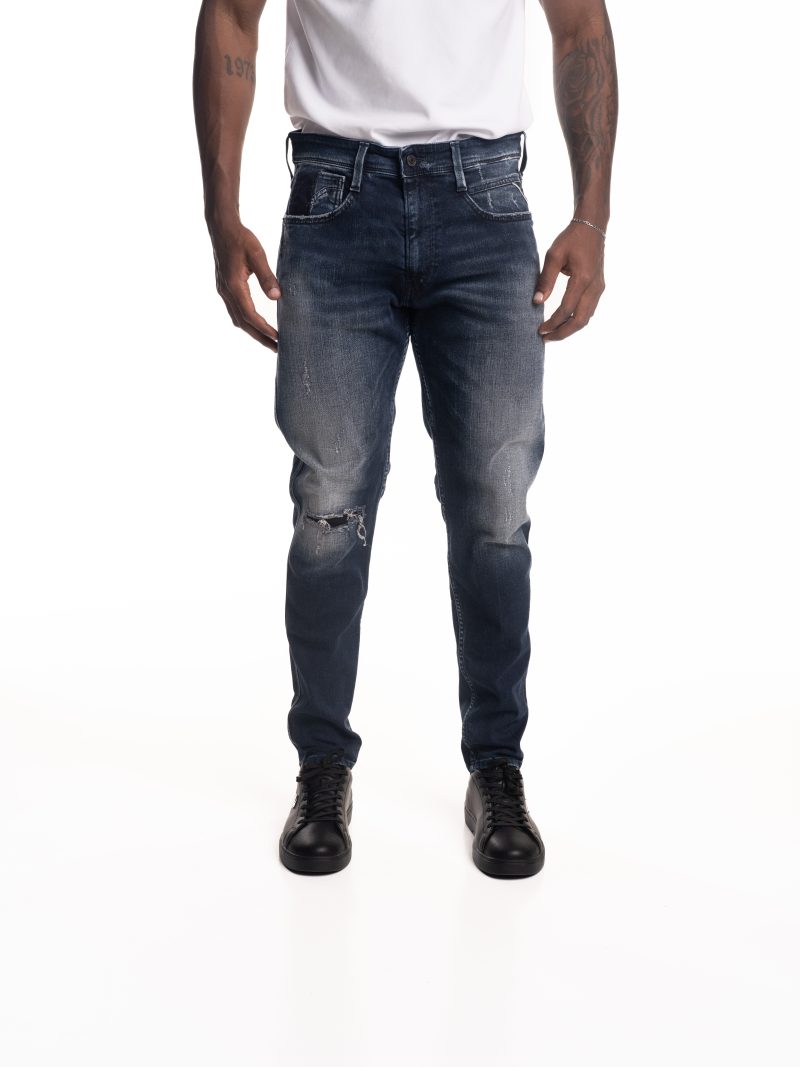 dark blue 10.5 oz blue/black stretch denim coated blue super slim bronny jeans