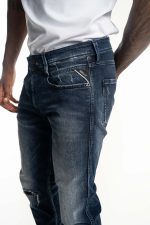 dark blue 10.5 oz blue/black stretch denim coated blue super slim bronny jeans