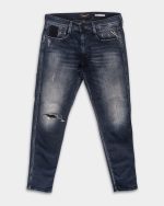 dark blue 10.5 oz blue/black stretch denim coated blue super slim bronny jeans