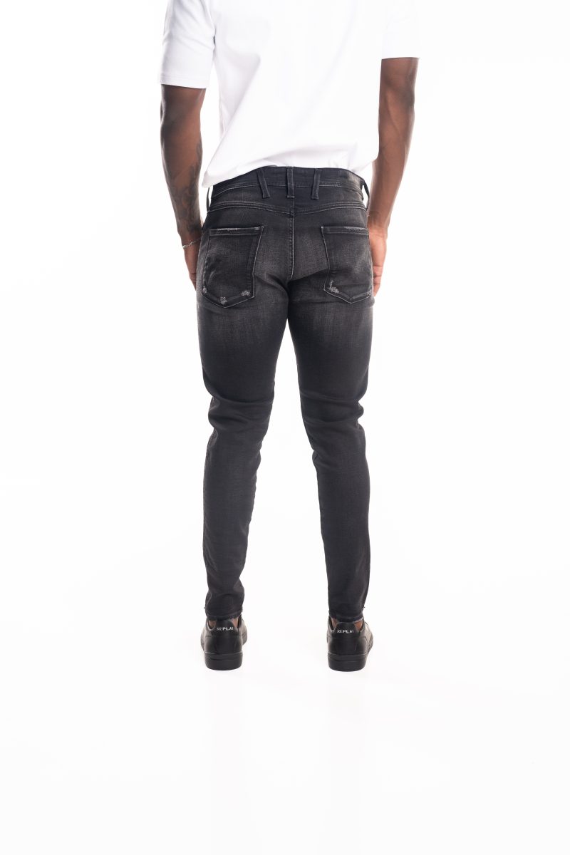 black delave 10.5 oz black stretch denim coated blue super slim bronny jeans