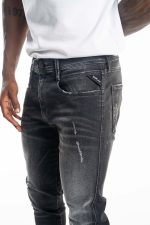black delave 10.5 oz black stretch denim coated blue super slim bronny jeans