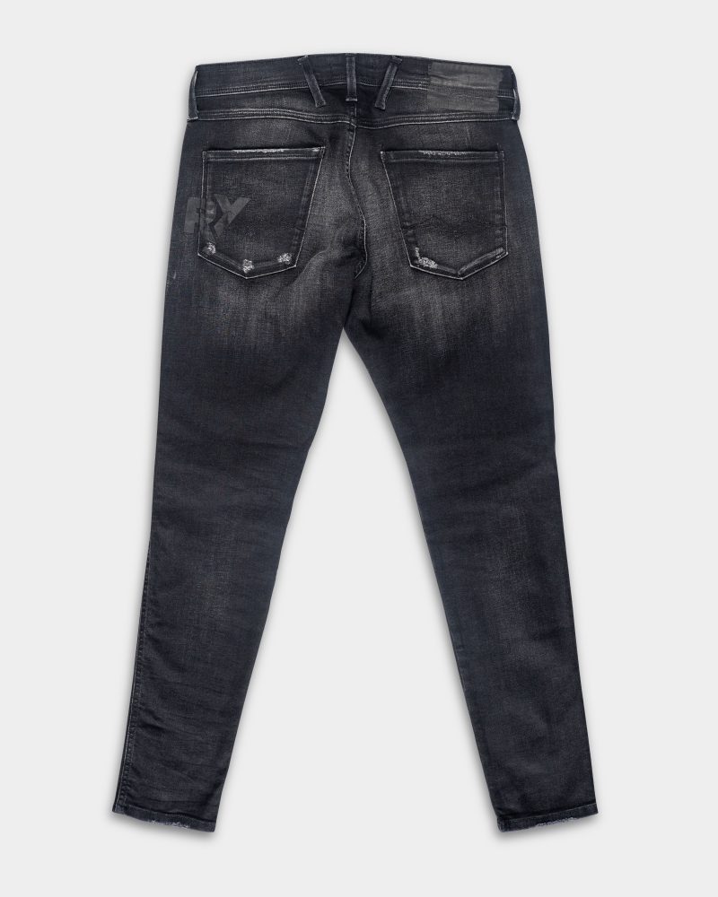 black delave 10.5 oz black stretch denim coated blue super slim bronny jeans