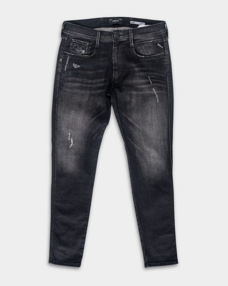 black delave 10.5 oz black stretch denim coated blue super slim bronny jeans