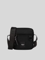 black bag with branded shoulder strap