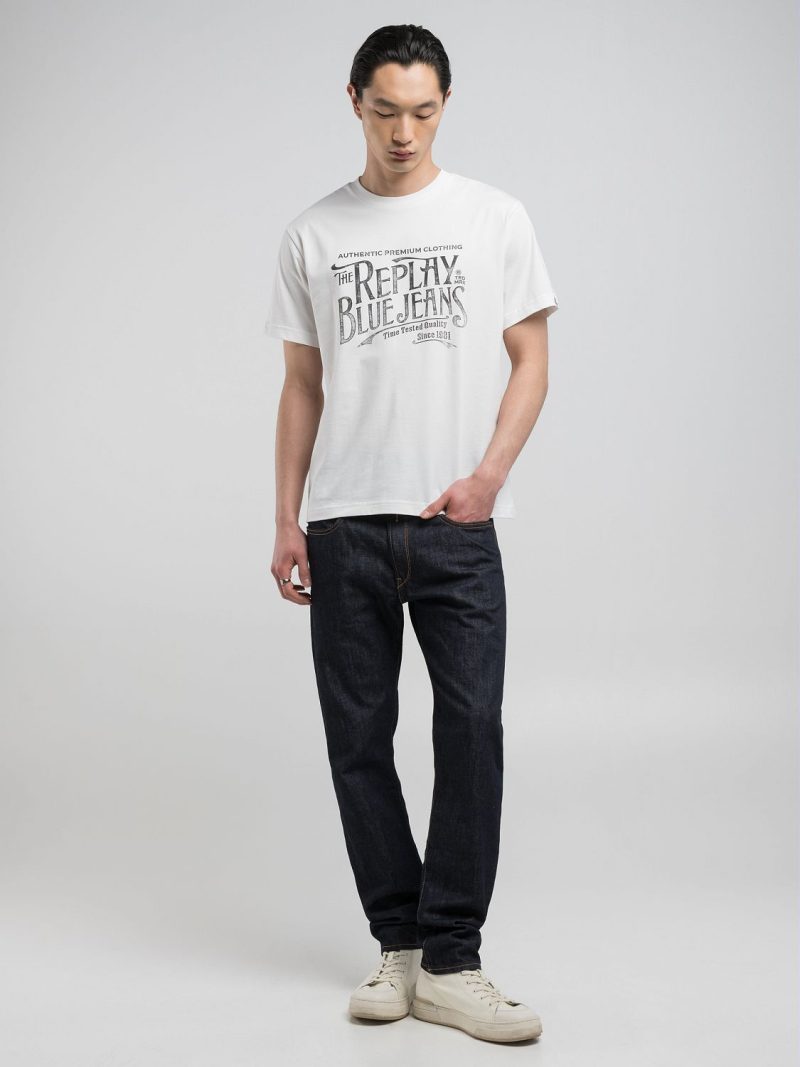 white regular fit t shirt with archival print