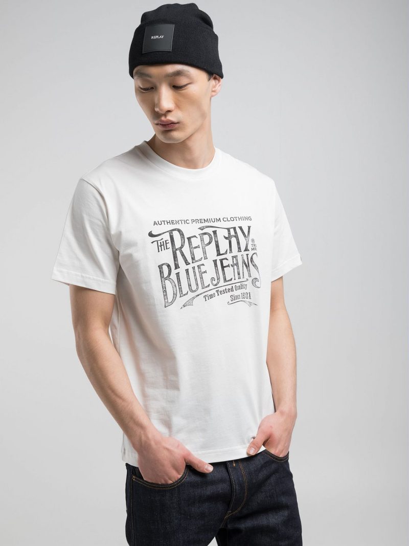 white regular fit t shirt with archival print