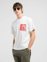 white t shirt with printed pocket