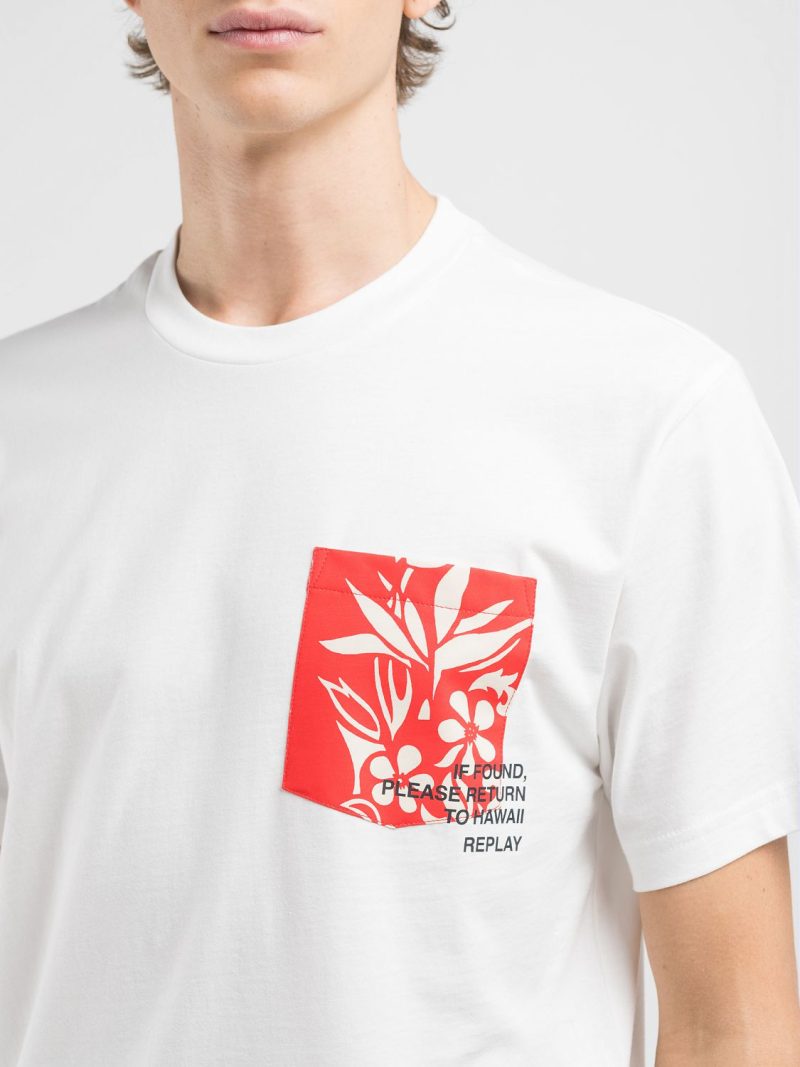 white t shirt with printed pocket