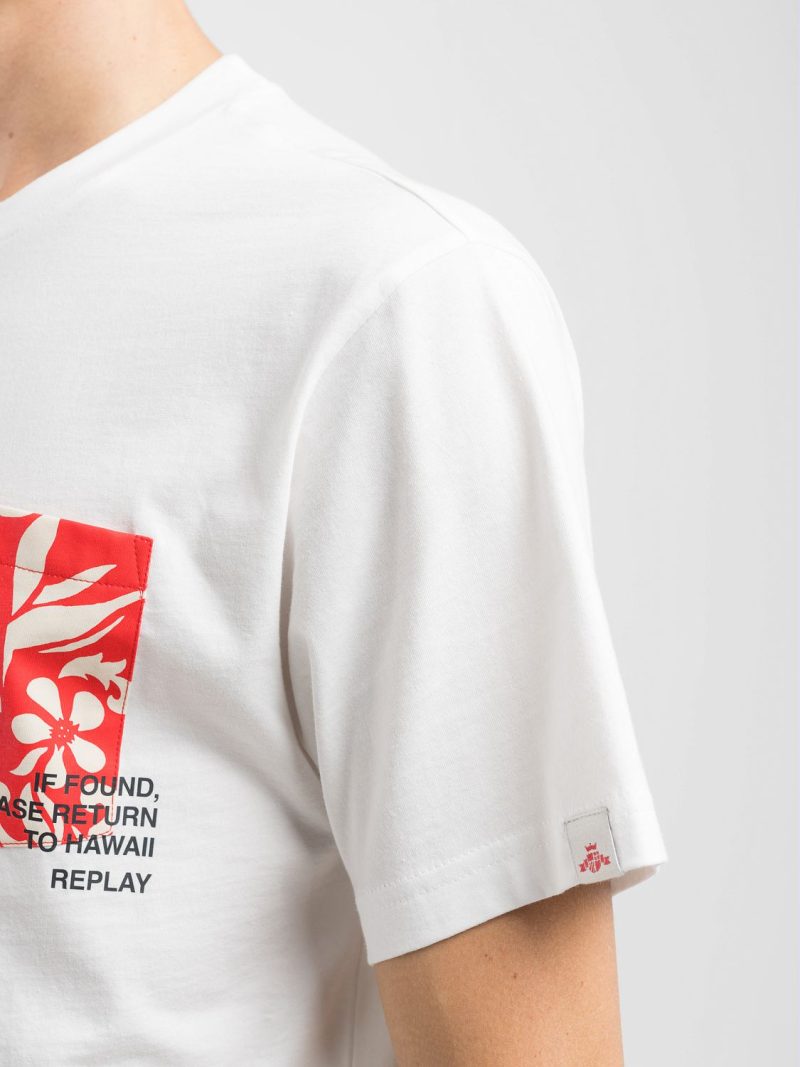 white t shirt with printed pocket