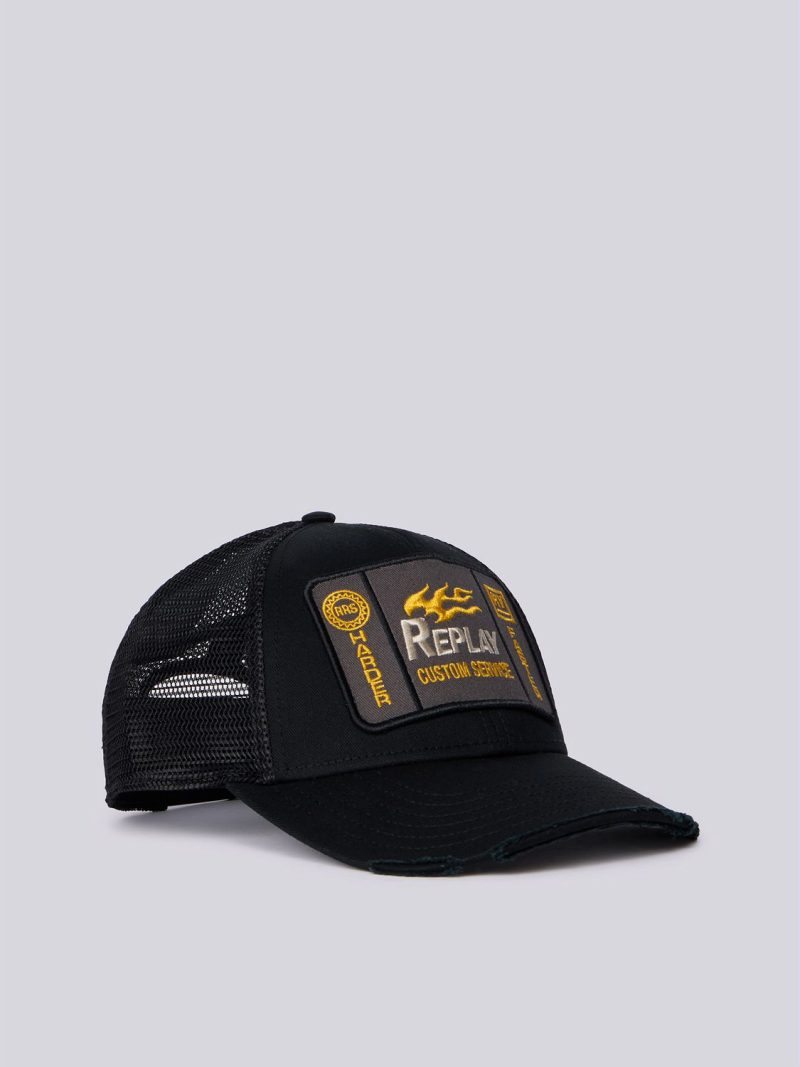 cap with logo patch washed black