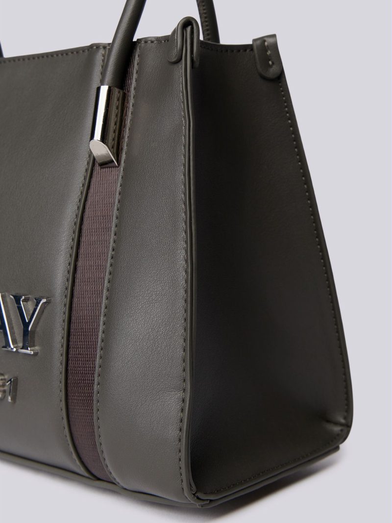 bag with shoulder strap and lettering