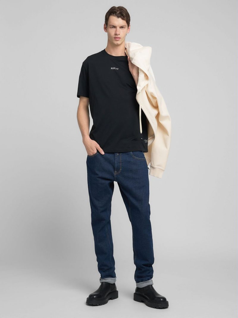 Black jersey t-shirt with lettering