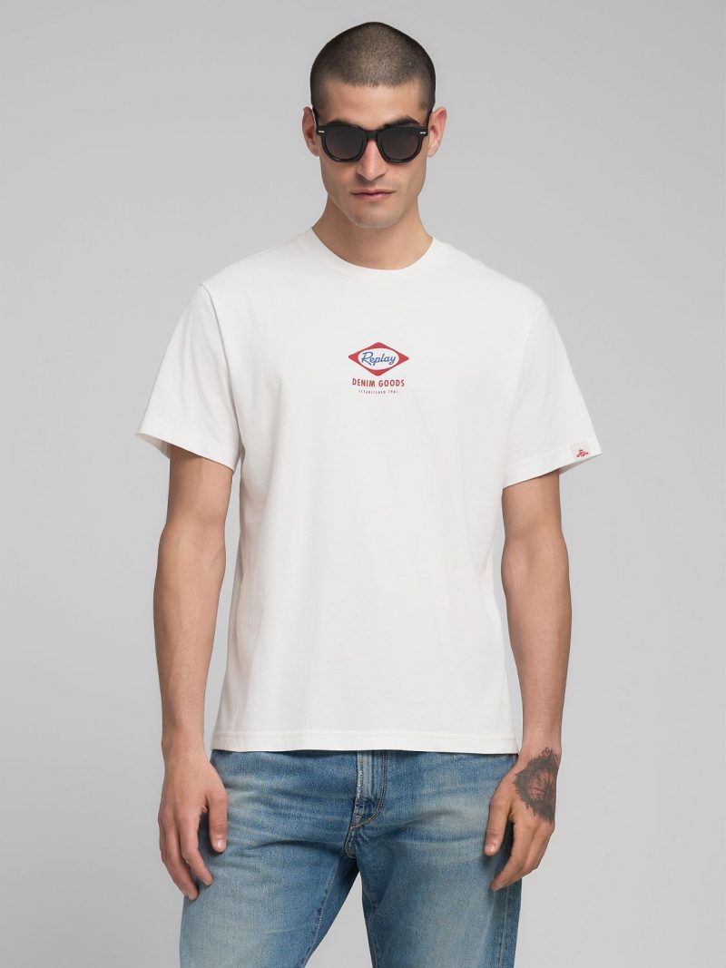 natural white crew neck t shiort with heritage print