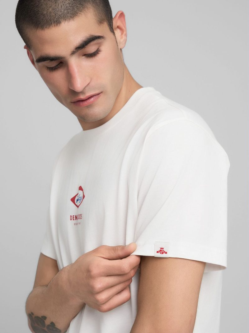 natural white crew neck t shirt with heritage print