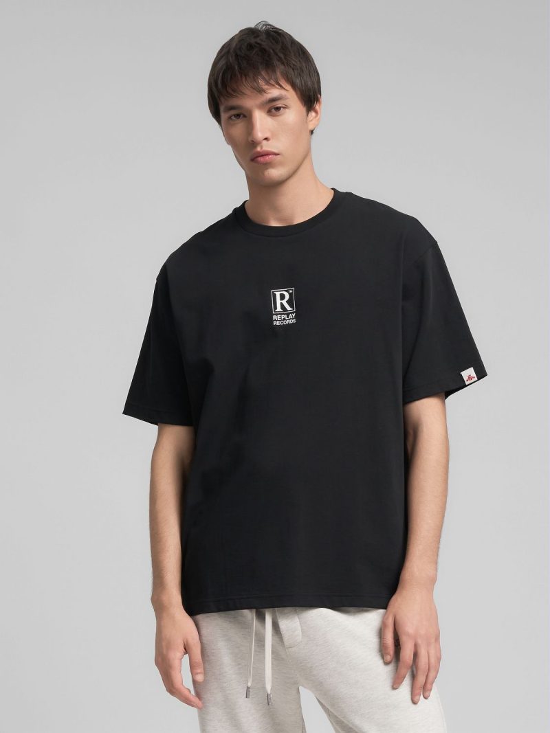black vinyl print jersey t shirt